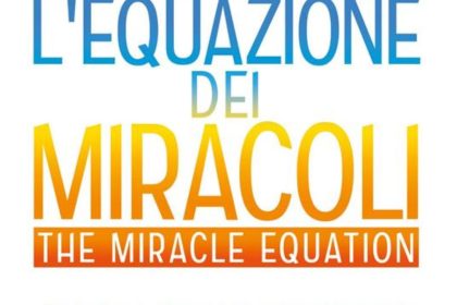 Copertina del libro l'equazione dei miracoli di hal elrod con sfondo bianco e titolo in arancione e azzurro